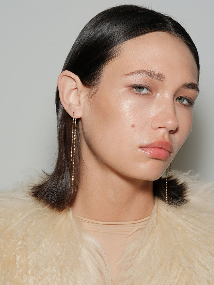 Flowing Soft Gold Fine Chain Earrings with Layered Lengths