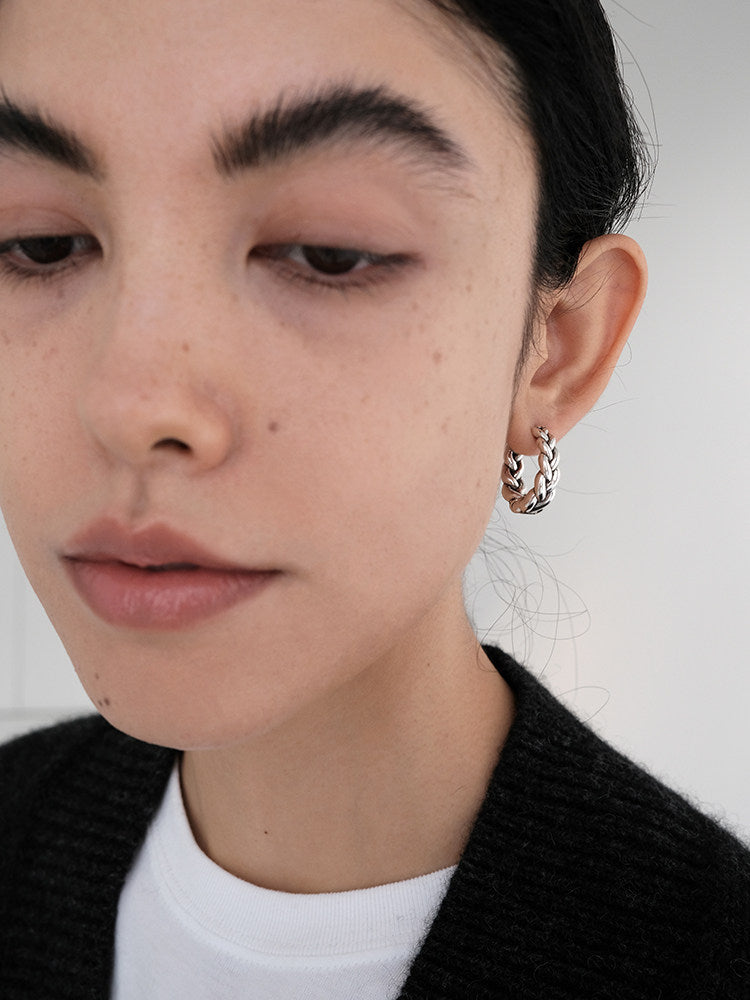 Handwoven Chunky Twist Earrings in Antique Silver Finish