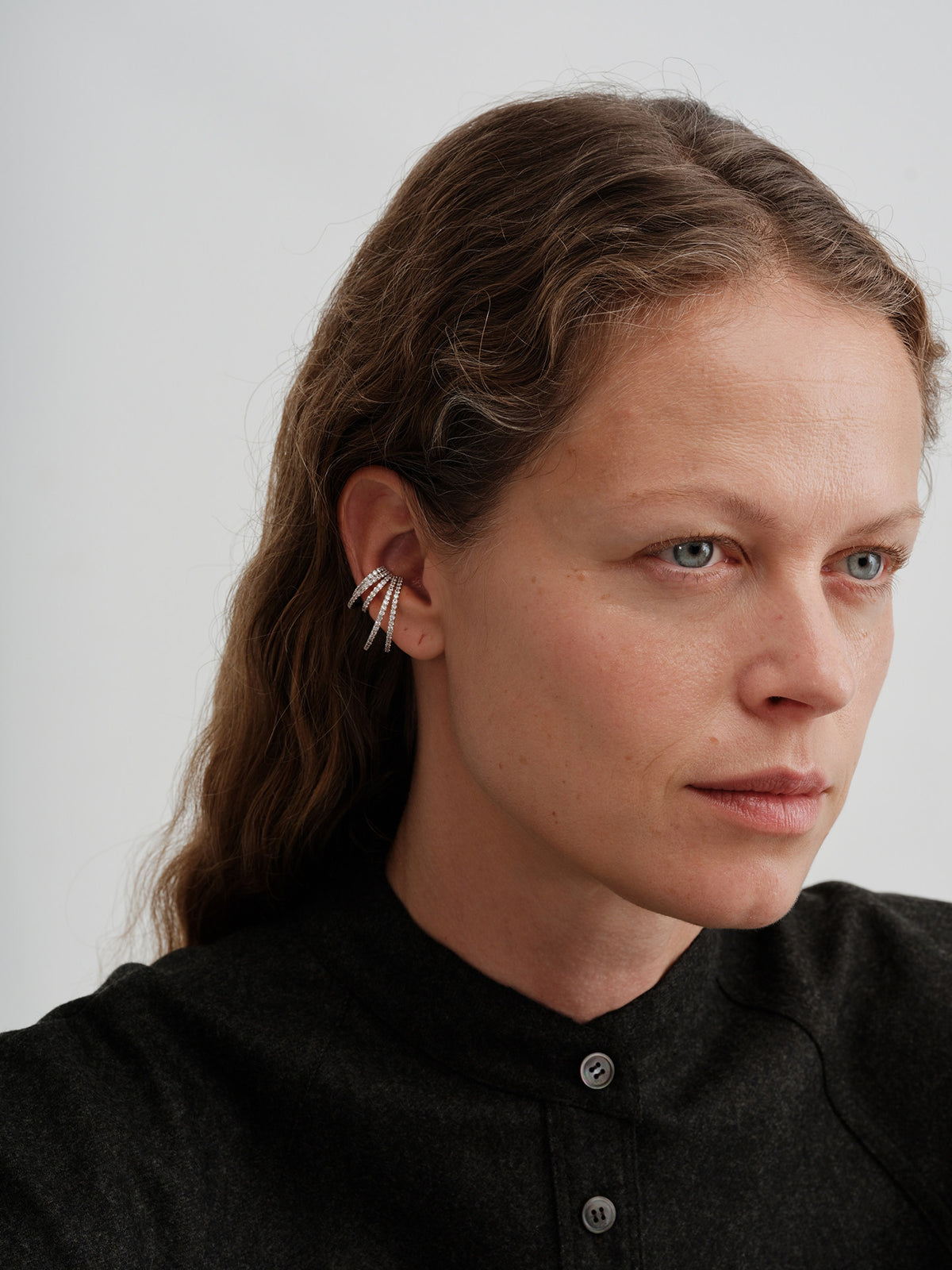 Layered Rhinestone Hoop Ear Cuff Clip-On Earrings for Non-Pierced Ears - Minimalist Chic