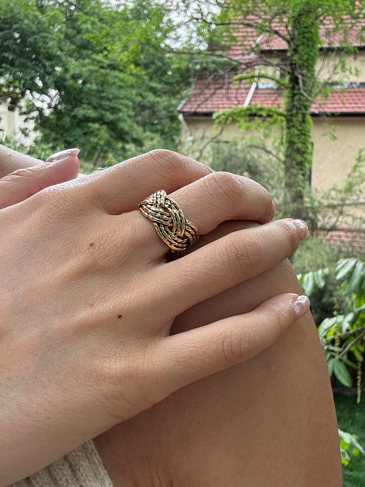 French Vintage Handwoven Braided Texture Ring - Unique Artisan Design