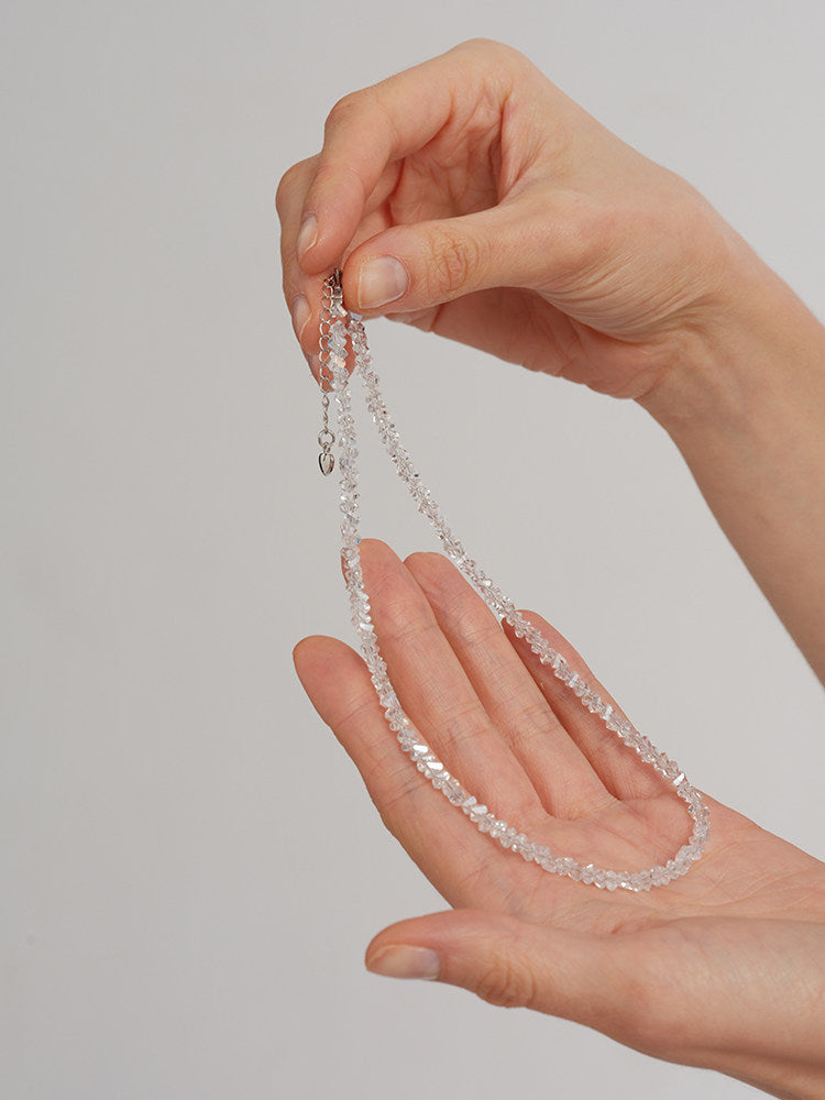 CnHnOn Fat Shop Fresh Crystal Clear Faceted Stone Handmade Beaded Minimalist Choker Necklace