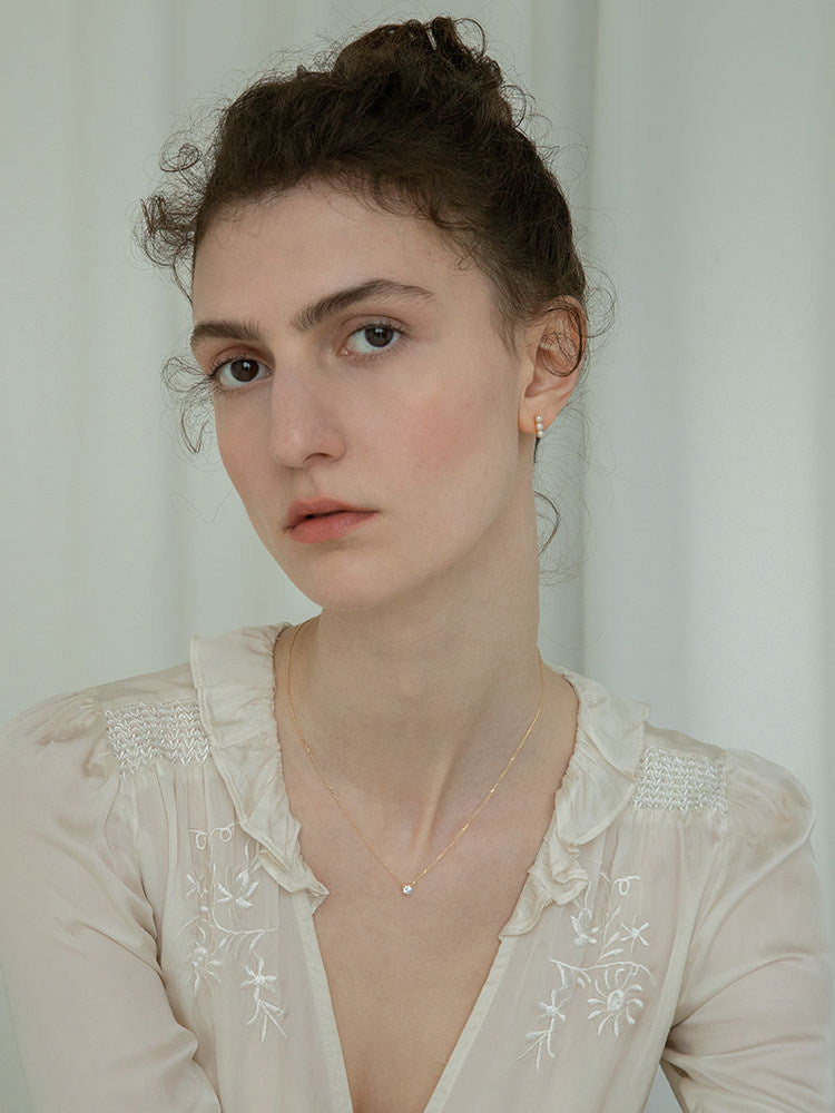 S925 Silver French-Style Sparkling Diamond-Inlaid Light Luxury Collarbone Necklace for Women