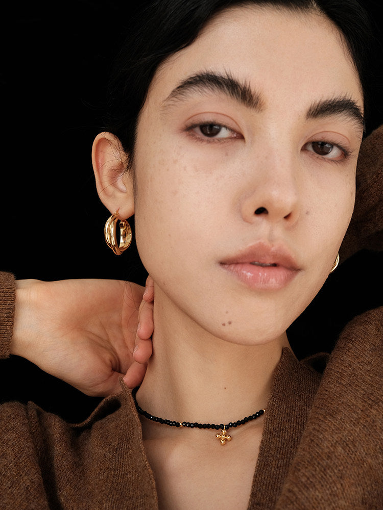 CnHnOn Minimalist Double Ring Earrings - Interlocking Circles, Fade-Resistant