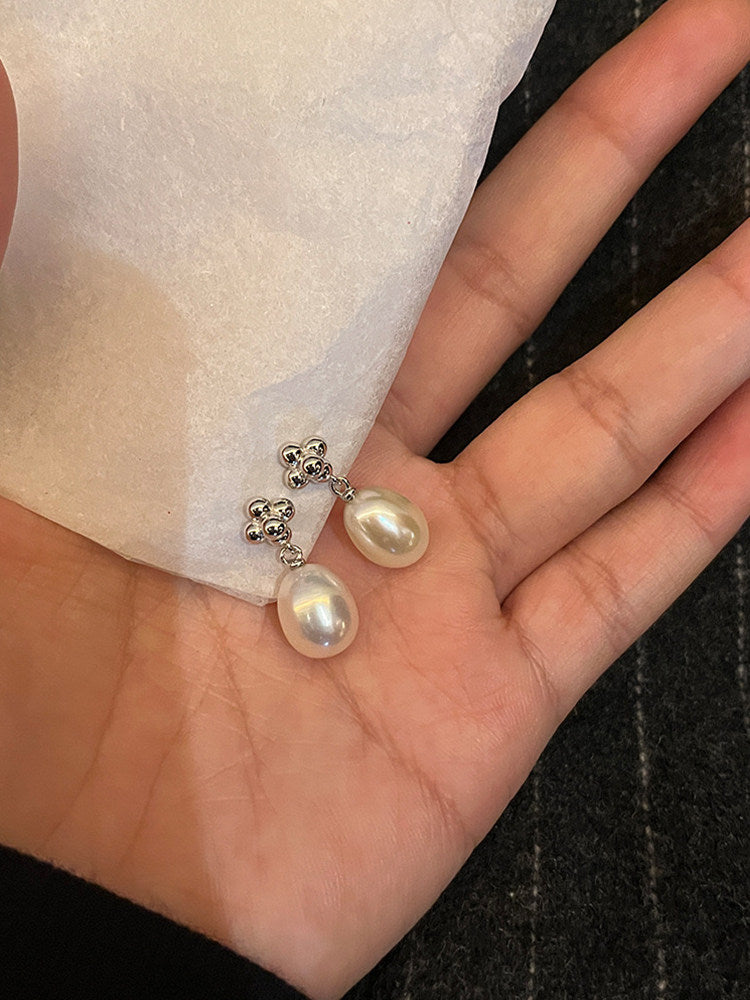 CnHnOn Fat Store Solid 925 Sterling Silver Natural Freshwater Pearl Cross Stud Earrings