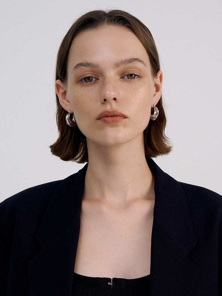 CnHnOn Leaf Earrings - Modern Minimalist Silver Hoop Earrings for Women