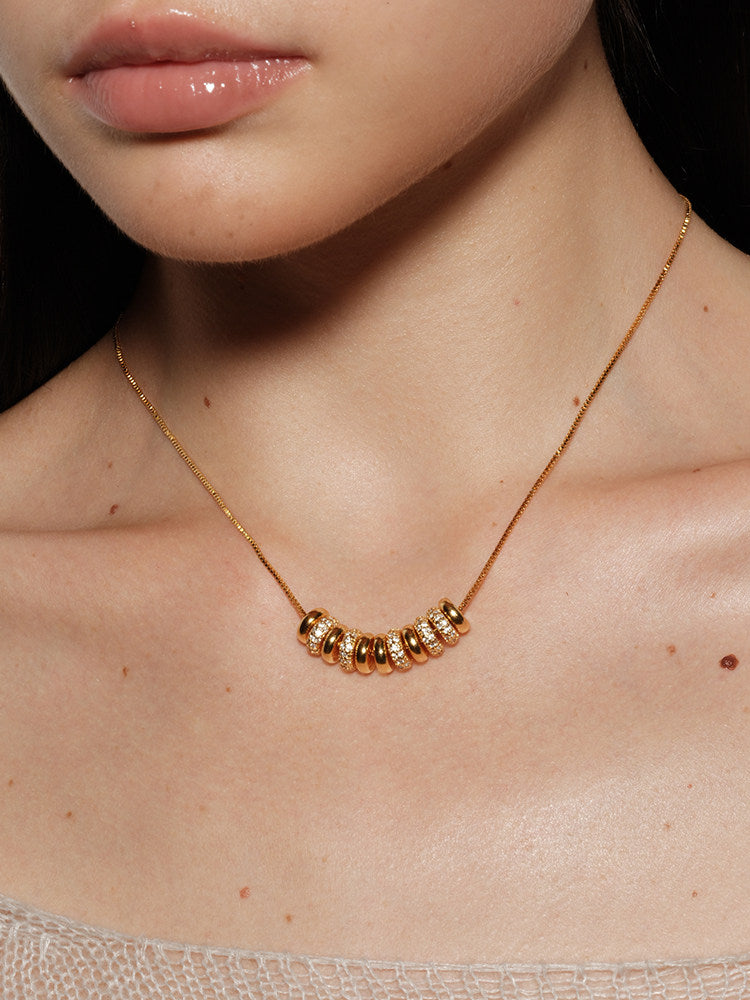 18K Gold-Plated Beaded Fringe Necklace with Cubic Zirconia – Elegant Minimalist Style