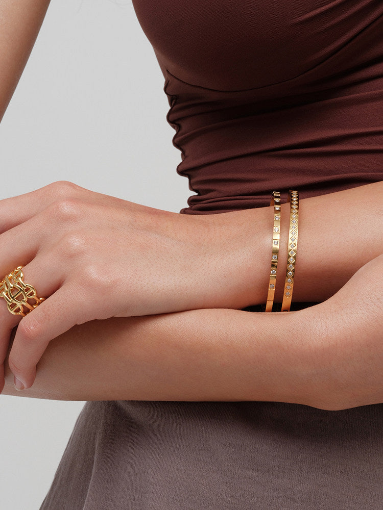 CnHnOnFat Store European and American Minimalist Polished Diamond Square Rhombus Fashion Stackable Bracelet
