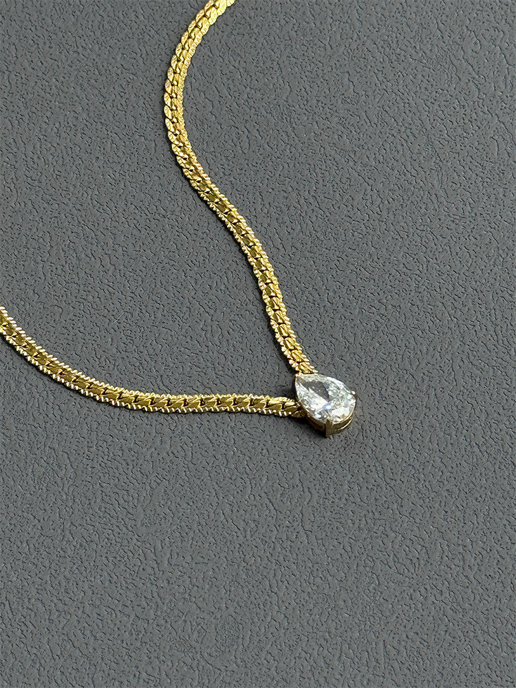 Trendy Snake Bone Chain with Teardrop Zircon Pendant Minimalist Collarbone Necklace