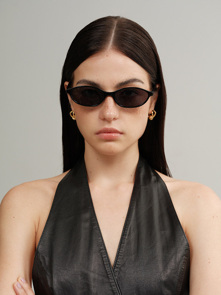 Retro Narrow Frame Butterfly Oval Sunglasses for Women - Sexy Vintage Slim Design