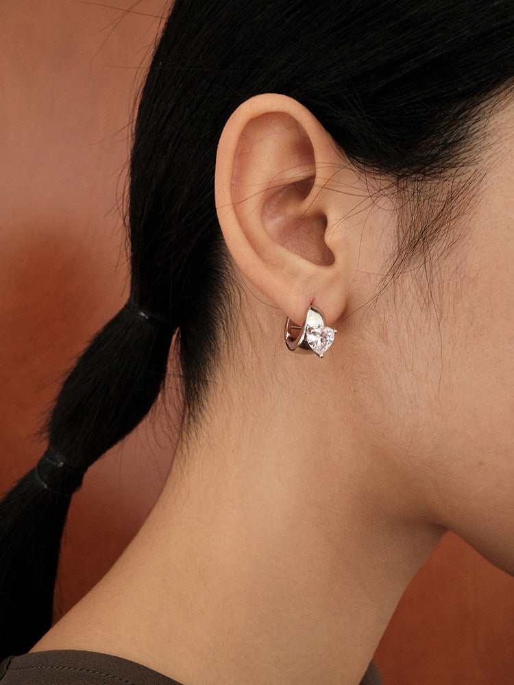 CnHnOn Heart-Shaped Cubic Zirconia Stud Earrings in Rhodium-Plated Setting, Silver