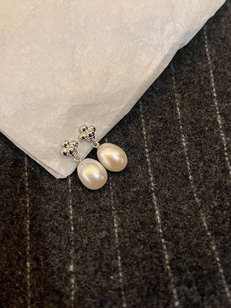 CnHnOn Fat Store Solid 925 Sterling Silver Natural Freshwater Pearl Cross Stud Earrings