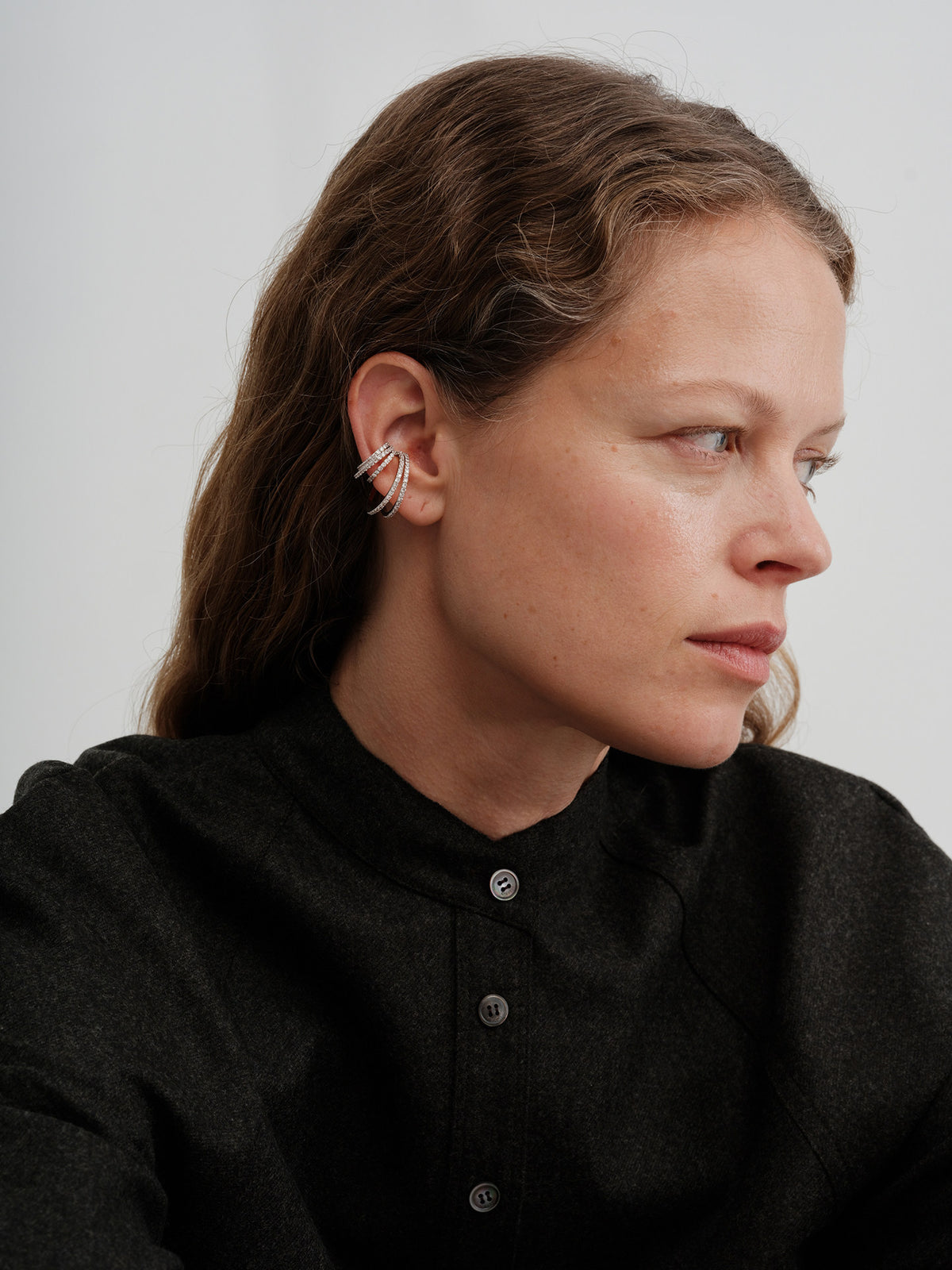 Layered Rhinestone Hoop Ear Cuff Clip-On Earrings for Non-Pierced Ears - Minimalist Chic
