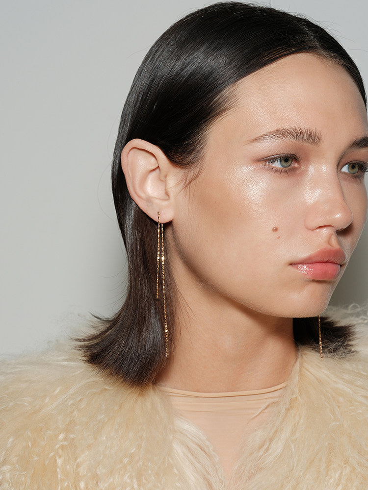 Flowing Soft Gold Fine Chain Earrings with Layered Lengths