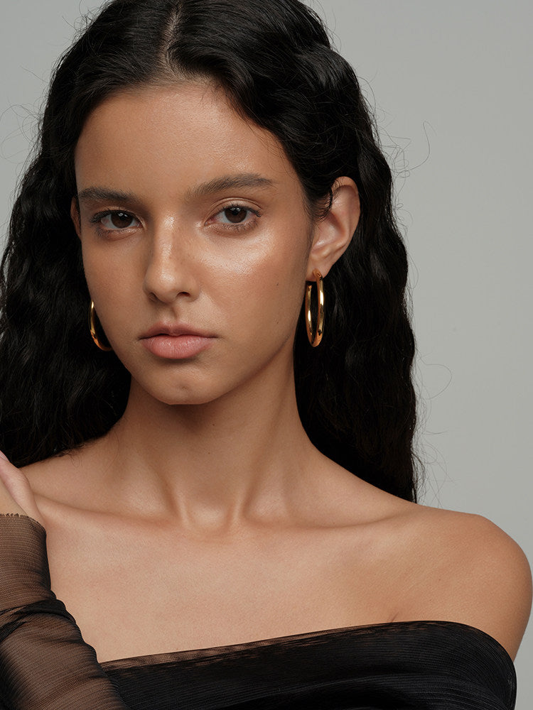 CnHnOn Fat Store High Color Retention European and American Fashion Minimalist Hollow Multi-Size C-Shaped Hoop Earrings