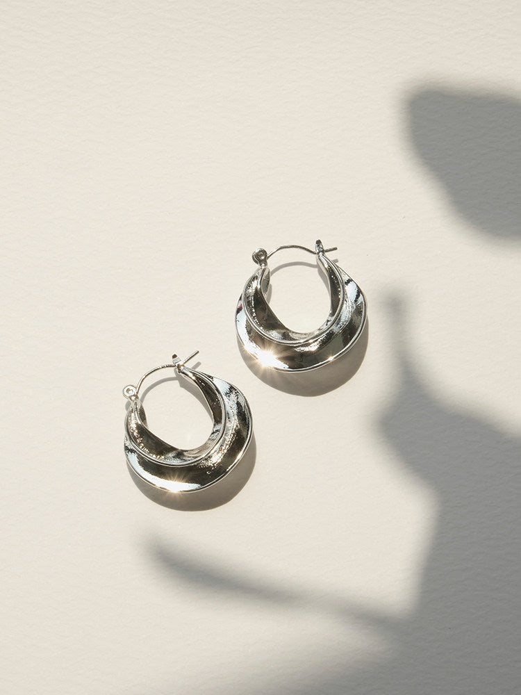 CnHnOn Leaf Earrings - Modern Minimalist Silver Hoop Earrings for Women
