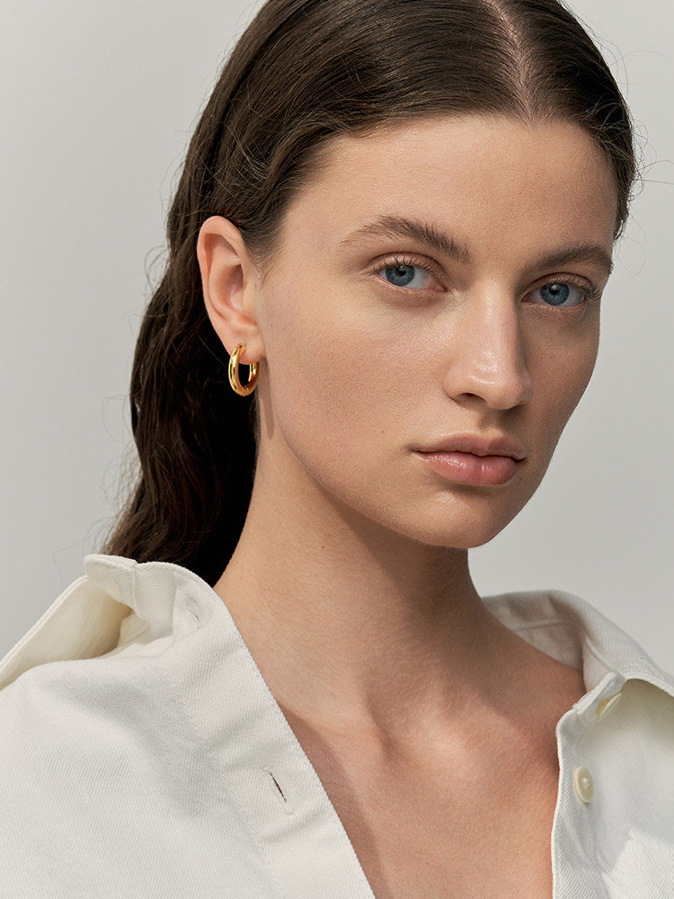 CnHnOn Chunky Unisex Earrings - Minimalist Stylish Versatile Thick Hoop Earrings