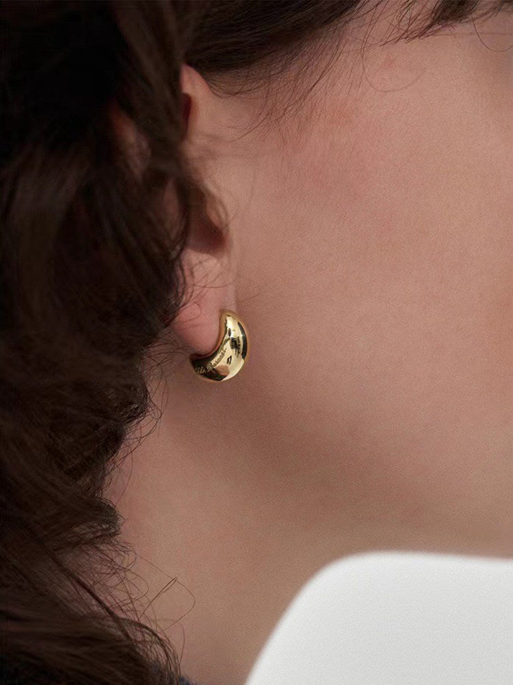 CnHnOn High-Color Retention Minimalist Retro Drop-Shaped Bean S925 Silver Needle Korean Earrings