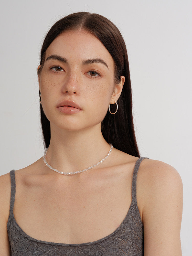 CnHnOn Fat Shop Fresh Crystal Clear Faceted Stone Handmade Beaded Minimalist Choker Necklace