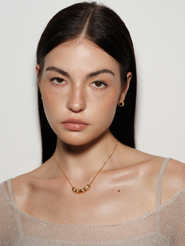 18K Gold-Plated Beaded Fringe Necklace with Cubic Zirconia – Elegant Minimalist Style