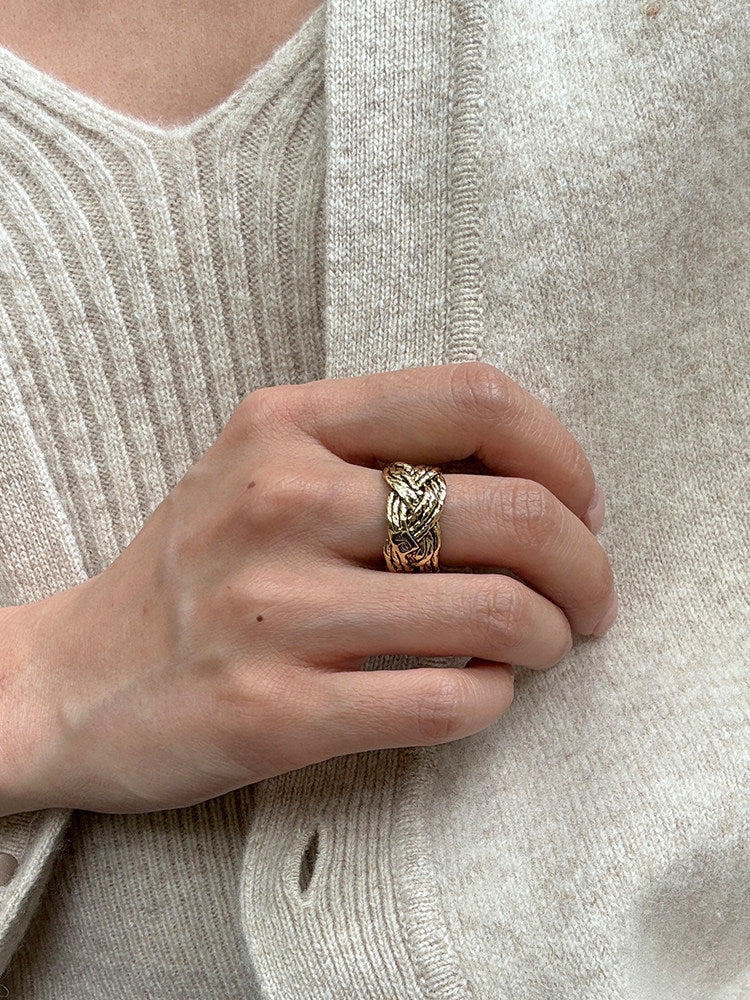 French Vintage Handwoven Braided Texture Ring - Unique Artisan Design