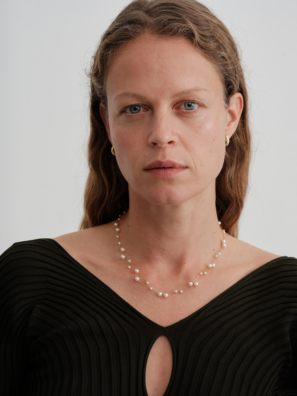 Fine Gold Chain Beaded Scattered Pearl Floating Hollow Chain Multi-Layer Layered Necklace