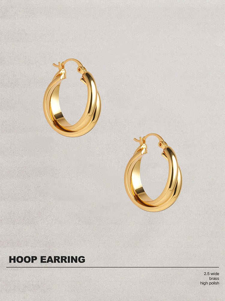CnHnOn Minimalist Double Ring Earrings - Interlocking Circles, Fade-Resistant