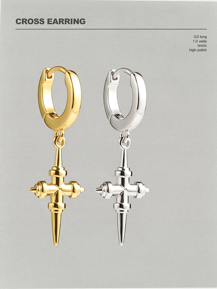 Mini Cross Vintage Y2K Pendant Small Ear Cuff / Stud Earrings