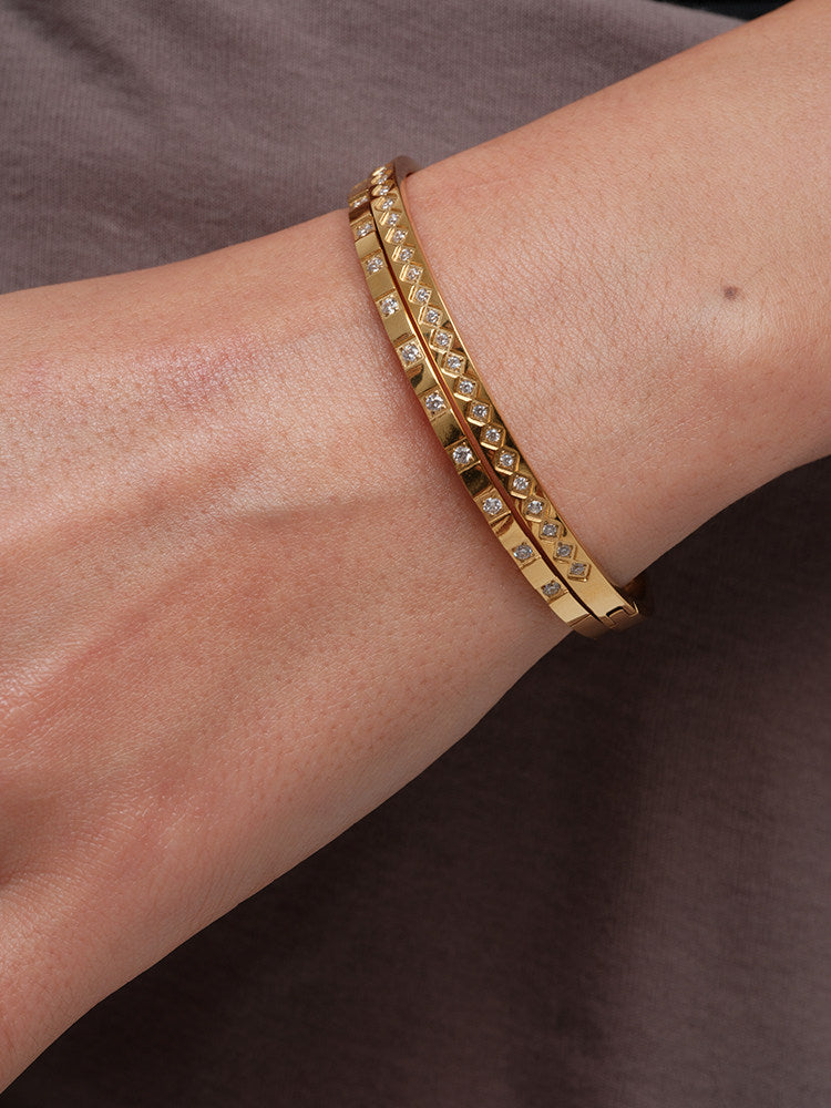 CnHnOnFat Store European and American Minimalist Polished Diamond Square Rhombus Fashion Stackable Bracelet